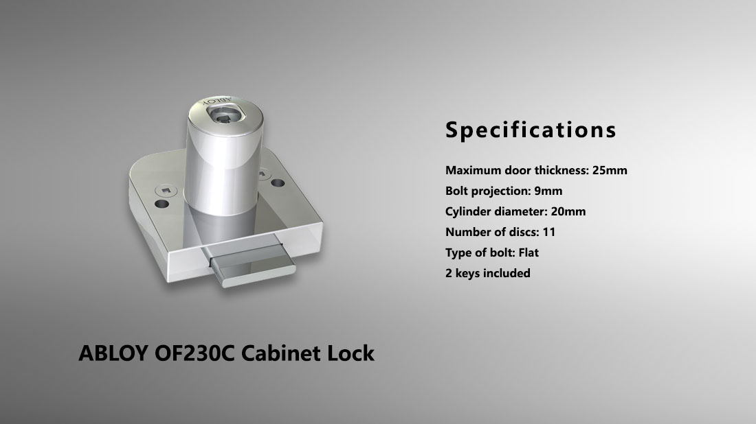 Abloy OF230C Flat Bolt Cabinet Lock c/w 2-Keys 6 Abloy OF230C 21
