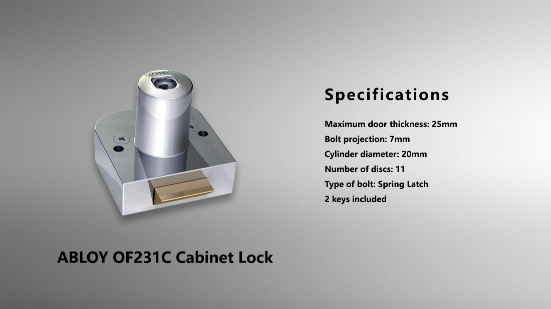 Abloy OF231C Spring Latch Cabinet Lock c/w 2-Keys 6 Abloy OF231C 2